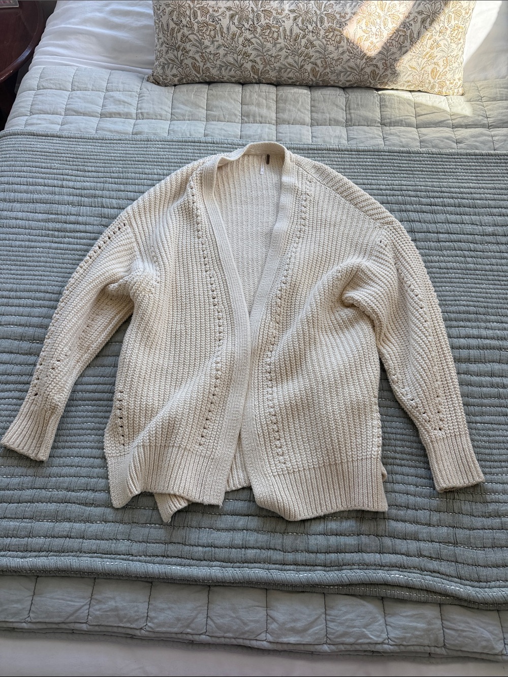 Free People Cream Open-Front oversized Knit Cardigan Sweater